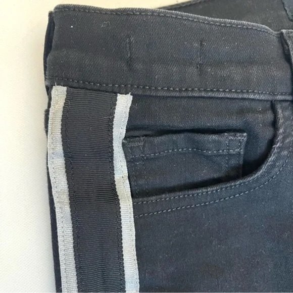 Veronica Beard Black Carolyn Boot Cut Cropped Tuxedo Striped Jeans - Picture 7 of 8